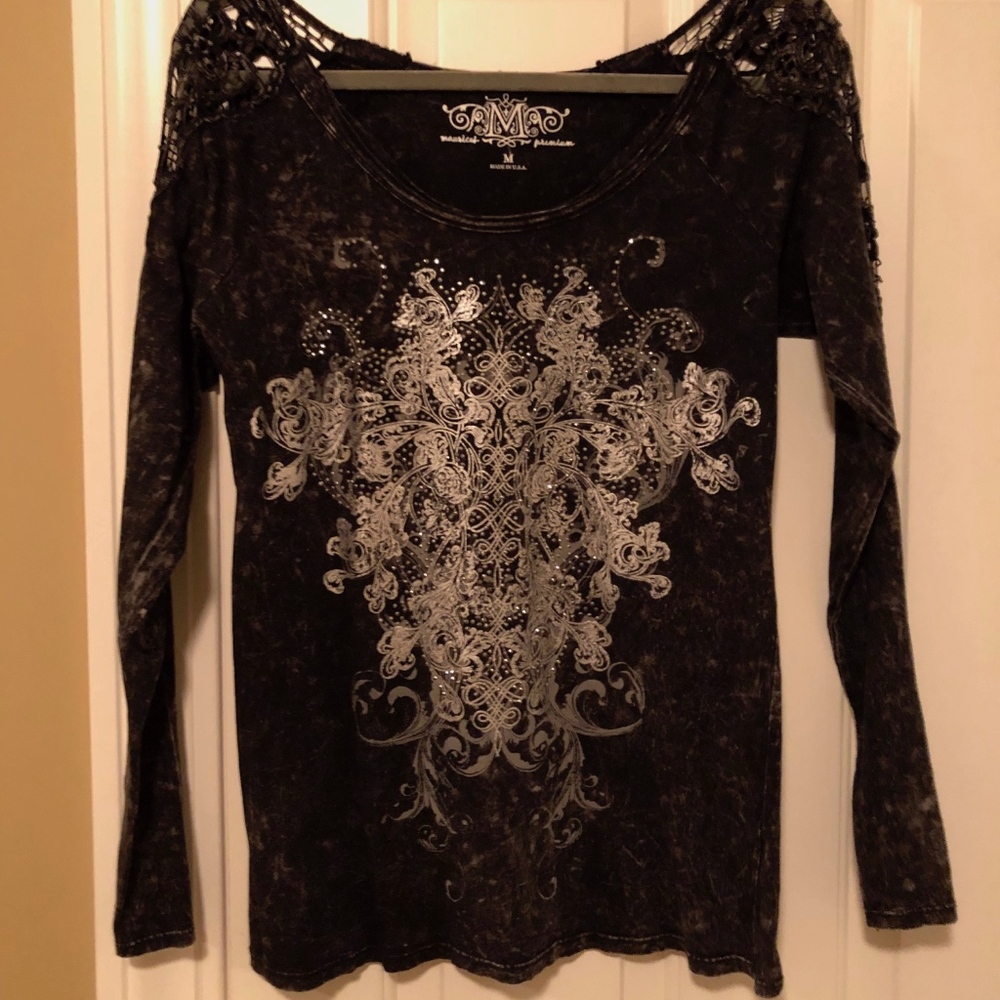 Maurices Premium black shirt, studded, lace, size